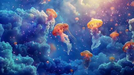 Jellyfish in a Dreamlike Sky