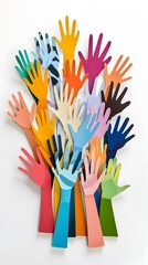 A Colorful Arrangement of Paper Hands Reaching Upwards