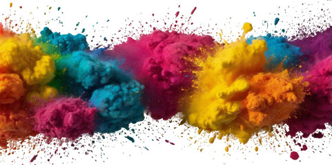 Vector colorful vibrant rainbow, smoke and cloud holi paint color powder explosion with bright colors isolated  on transparent background. Multicolored explosion of rainbow powder paint holi festival 