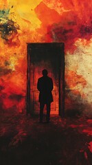 34. An artist standing in front of a door, symbolizing new beginnings