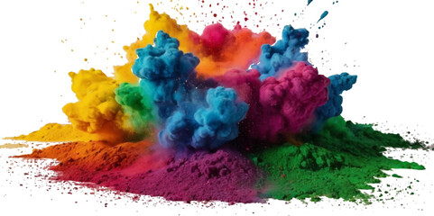 Vector colorful vibrant rainbow, smoke and cloud holi paint color powder explosion with bright colors isolated  on transparent background. Multicolored explosion of rainbow powder paint holi festival 