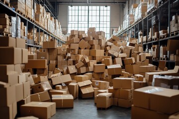 A warehouse full of boxes stacked on top of each other