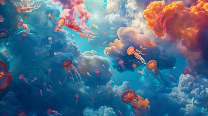 Surreal Jellyfish Dreamscape with Vibrant Clouds