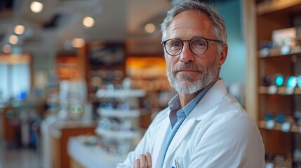 Optician selling glasses. Eye doctor, optometris at work.