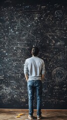 Obraz premium 36. An artist standing in front of a blackboard, brainstorming ideas