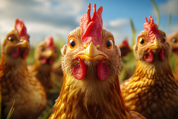 Fototapeta premium Organic chicken, farm-raised and free-range, 3D illustration