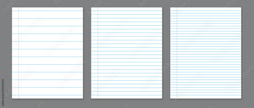 Poster lined paper notebook template, stripe line note book, letter size notebook, line notebook pages vector illustration.