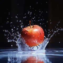 Design a high-resolution scene where strawberries, blueberries, blackberries, and raspberries spin mid-air, surrounded by dynamic water splashes, each droplet reflecting light and capturing the vibran