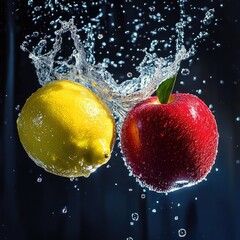 Design a high-resolution scene where strawberries, blueberries, blackberries, and raspberries spin mid-air, surrounded by dynamic water splashes, each droplet reflecting light and capturing the vibran