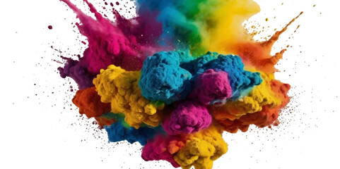 Vector watercolor rainbow multicolor splatter design background. Multicolored rainbow explosion of cloud powder paint holi decoration isolated on transparent background