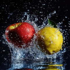 Design a high-resolution scene where strawberries, blueberries, blackberries, and raspberries spin mid-air, surrounded by dynamic water splashes, each droplet reflecting light and capturing the vibran