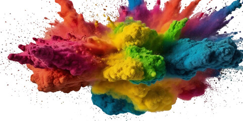Vector colorful vibrant rainbow, smoke and cloud holi paint color powder explosion with bright colors isolated  on transparent background. Multicolored explosion of rainbow powder paint holi festival 