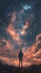 Obraz premium 39. An artist standing in front of a starry night sky, dreaming of possibilities