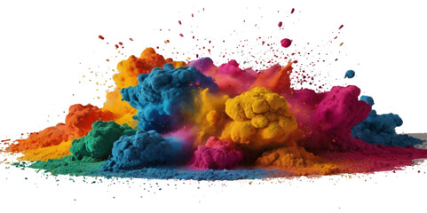 Vector colorful vibrant rainbow, smoke and cloud holi paint color powder explosion with bright colors isolated  on transparent background. Multicolored explosion of rainbow powder paint holi festival 