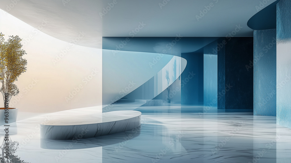 Poster Abstract architectural spaces with modern minimalist design, featuring smooth surfaces and sleek lines.