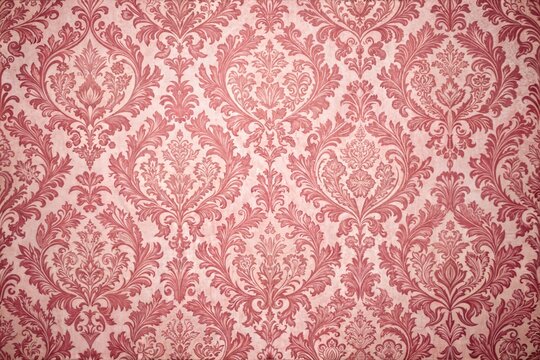 Fototapeta Elegant vintage floral damask pattern design in pink tone with ornamental motifs