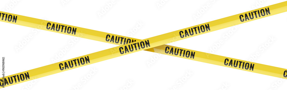 Wall mural caution yellow warning lines - caution tape isolated template with opacity background