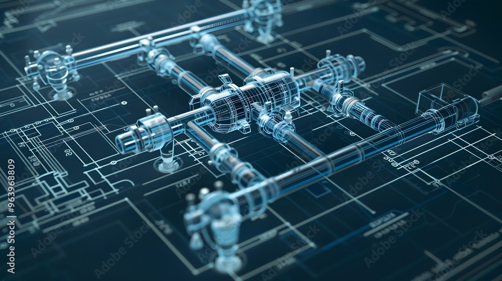 Poster 3d blueprint showcasing the design of a mechanical lifting system