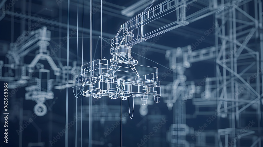 Poster 3d blueprint showcasing the design of a mechanical lifting system