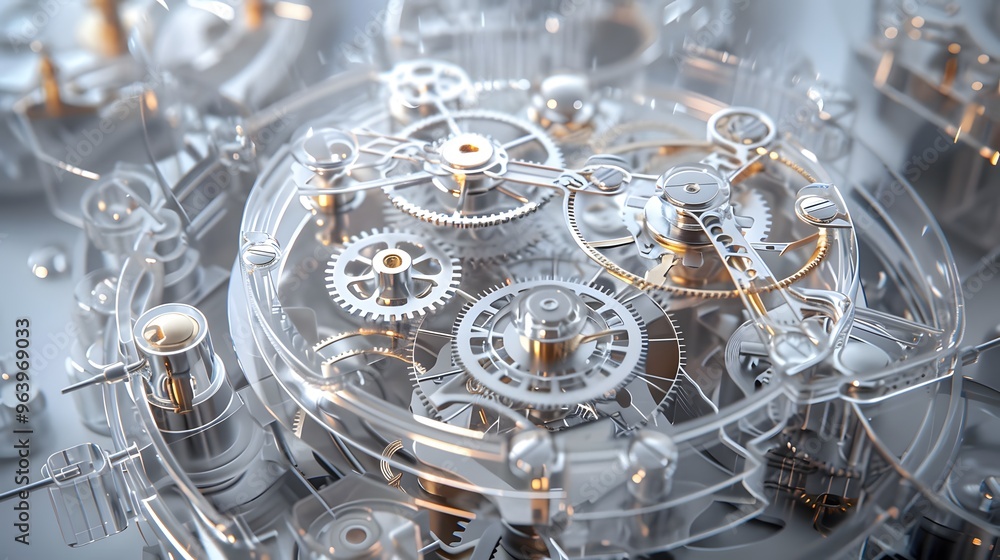 Poster 3d blueprint showcasing the inner workings of an advanced mechanical clock