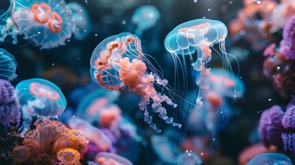 Naklejka premium Bioluminescent Jellyfish Swimming in the Ocean