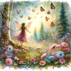 "forest fairy, watercolor"