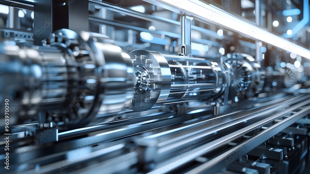 Poster 3d visualization of a futuristic industrial machine in an ai-driven factory