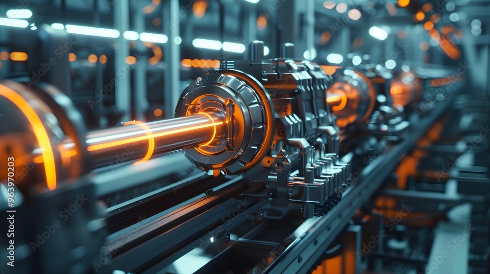 Poster 3d visualization of a futuristic industrial machine in an ai-driven factory