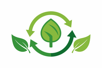 Obraz premium Green leaf and arrow icons for biodegradable recyclable organic bio labels package, recyclable and bio degradable package stamps, set recycle leaves label logo, leaf recycle, using recycled resources.