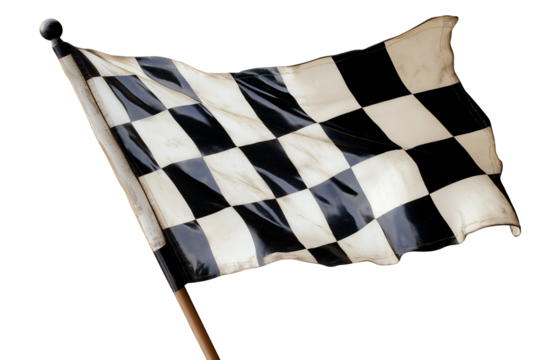 Checkered racing flag, cut out, png, isolated on white background, full depth of field