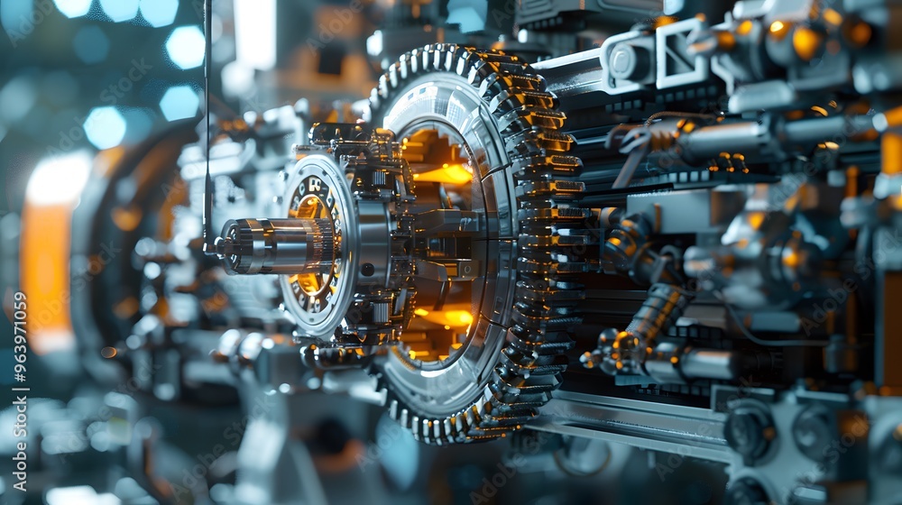 Poster advanced futuristic industrial machine with precise motion control systems