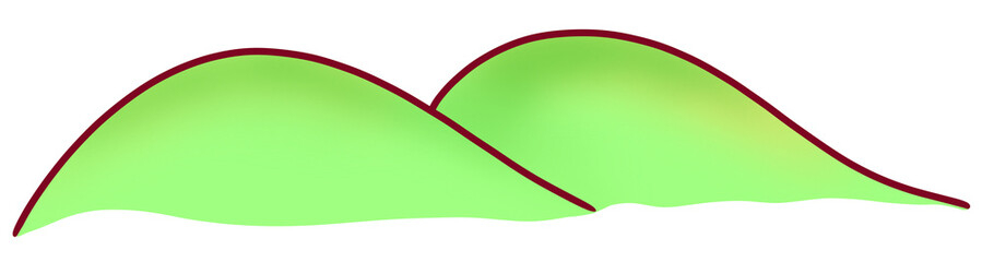 Illustration of green mountains, decorated with yellow-orange, beginning of autumn.