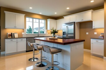 Stainless steel and white modern kitchen.