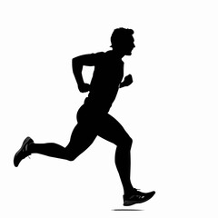 Silhouette of a man running against a white background.