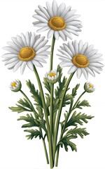 Fototapeta premium A bunch of daisies with white petals and yellow centers against a white background.