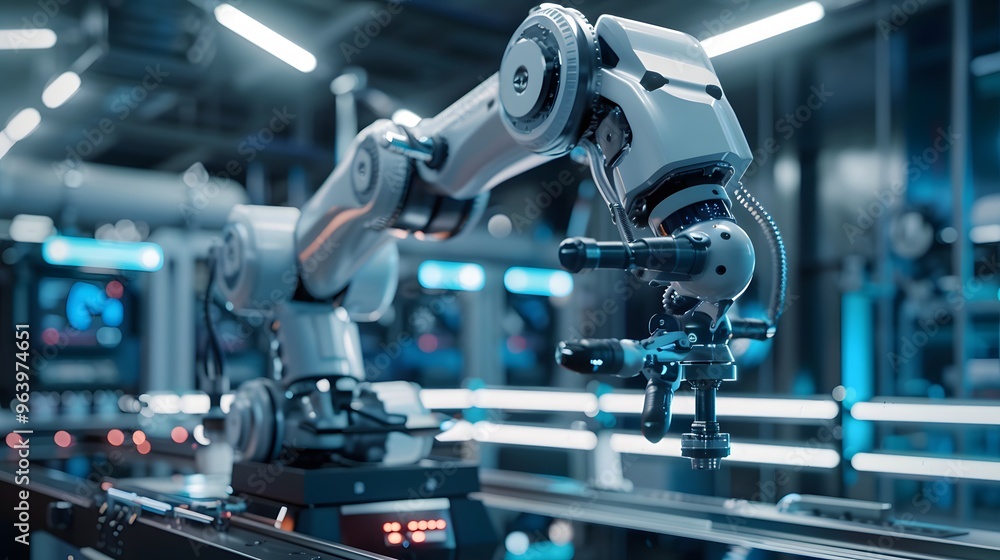 Poster futuristic industrial machine with advanced ai-driven process control