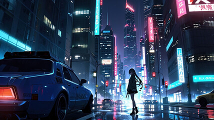 Anime Cyberpunk Cityscape. Generative AI	