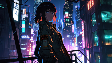 Anime Cyberpunk Cityscape. Generative AI	