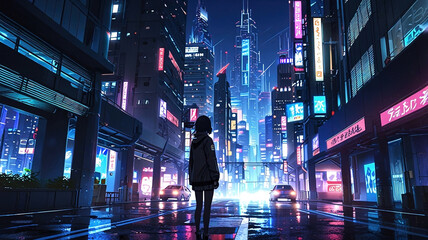 Anime Cyberpunk Cityscape. Generative AI	