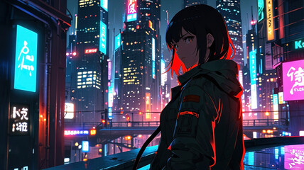 Anime Cyberpunk Cityscape. Generative AI	