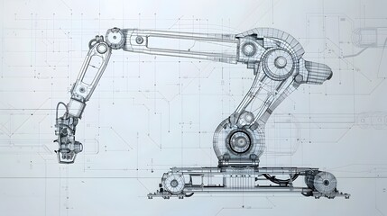 Detailed 3D blueprint of a robotic arm designed for intricate assembly