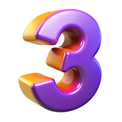 Number 3 3d in Plastic style on a white background