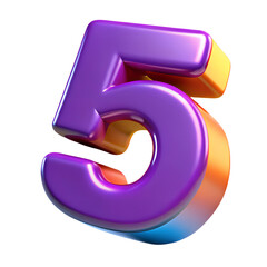 Number 5 3d in Plastic style on a white background