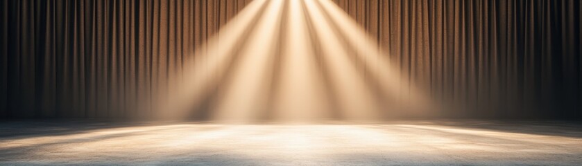 A dramatic spotlight shines on an empty stage, creating an atmosphere of anticipation and artistry. Perfect for theater and performance themes.