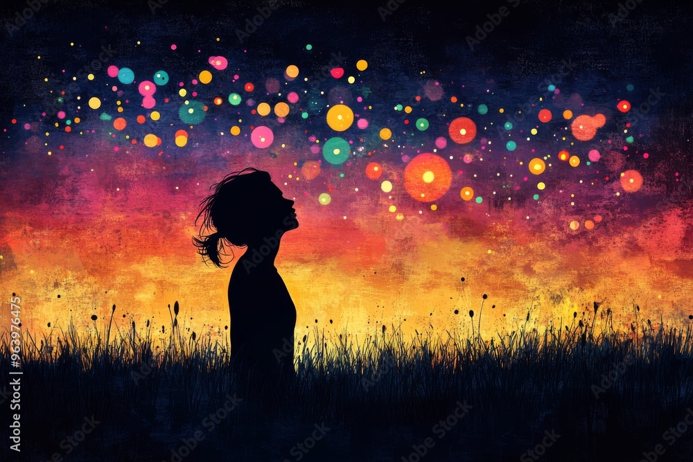 Poster thalamocortical system deep learning and neural adaptation silhouette in a dreamlike landscape surro