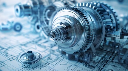 Intricate 3D blueprint of a mechanical design for a high-efficiency turbine