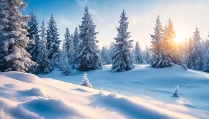 a snowy field with trees and snow on it