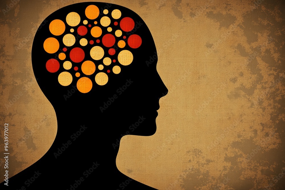 Poster hippocampal formation brain machine interface and prefrontal cortex abstract silhouette with colorfu