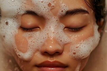 Fototapeta premium Refreshing Skincare Routine with Foaming Cleanser for Radiant Skin