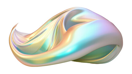 A smooth, iridescent wave-like shape with flowing curves and a glossy finish.